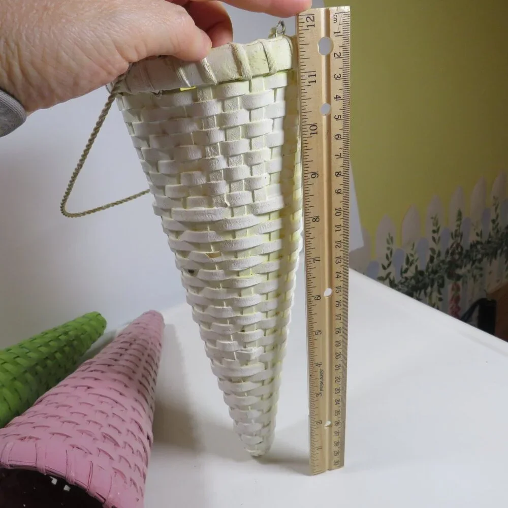 Hanging (3) Cone Woven Baskets with handles for Floral Wall Decor